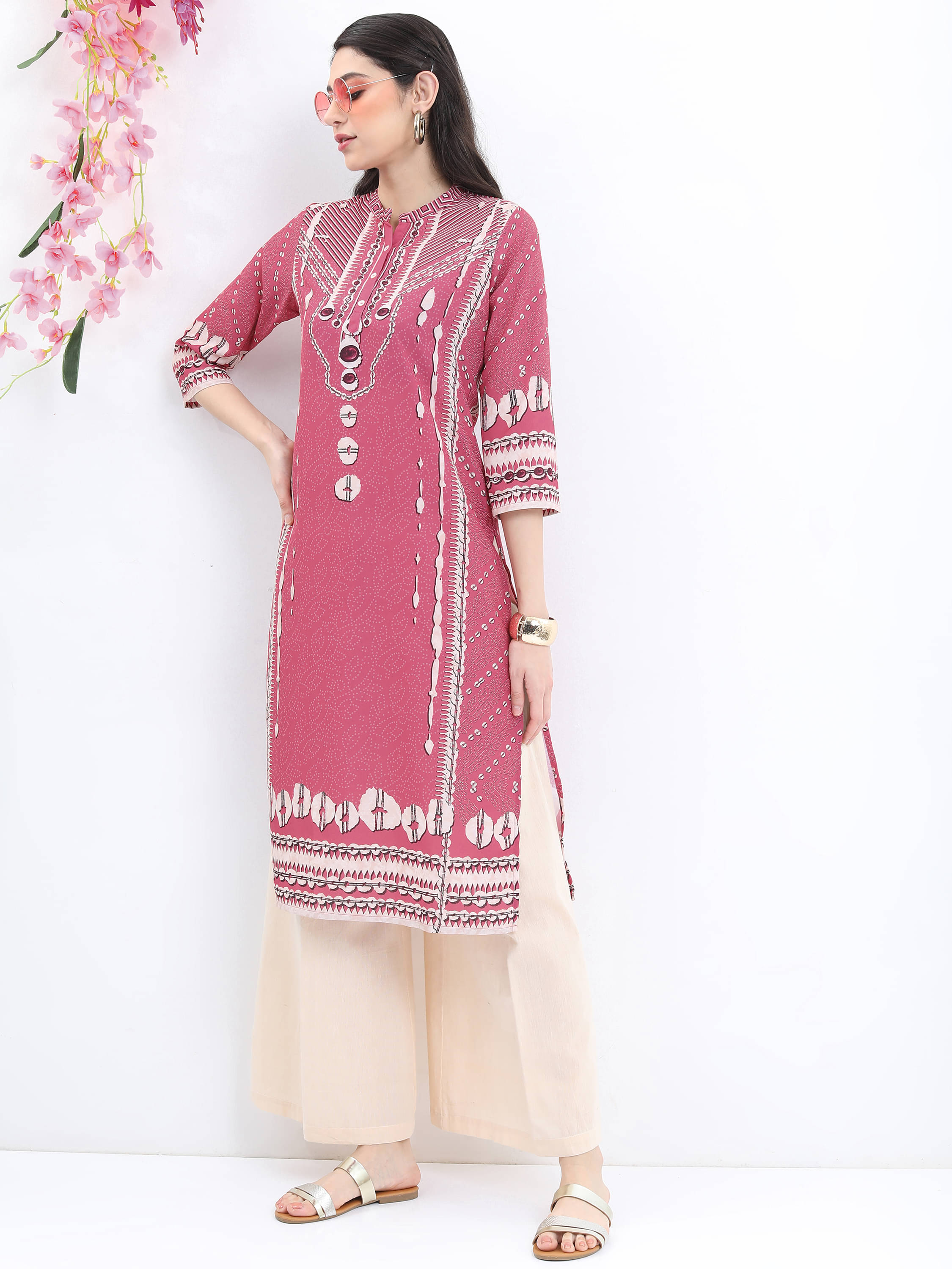     			Vishudh Women Viscose Printed Straight Kurti ( Pink )