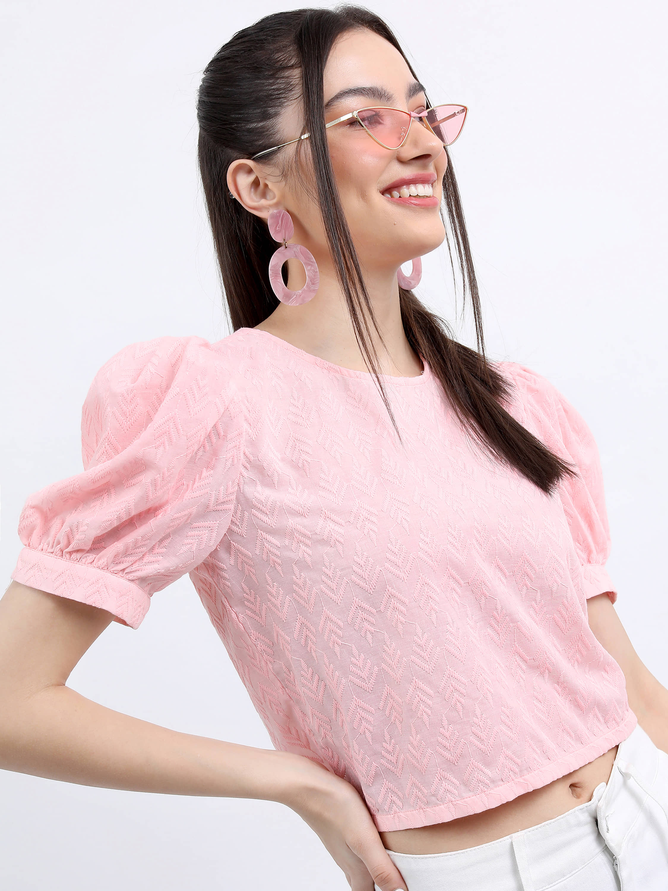 Vishudh Women's Cotton Blend Regular Top ( Pink )