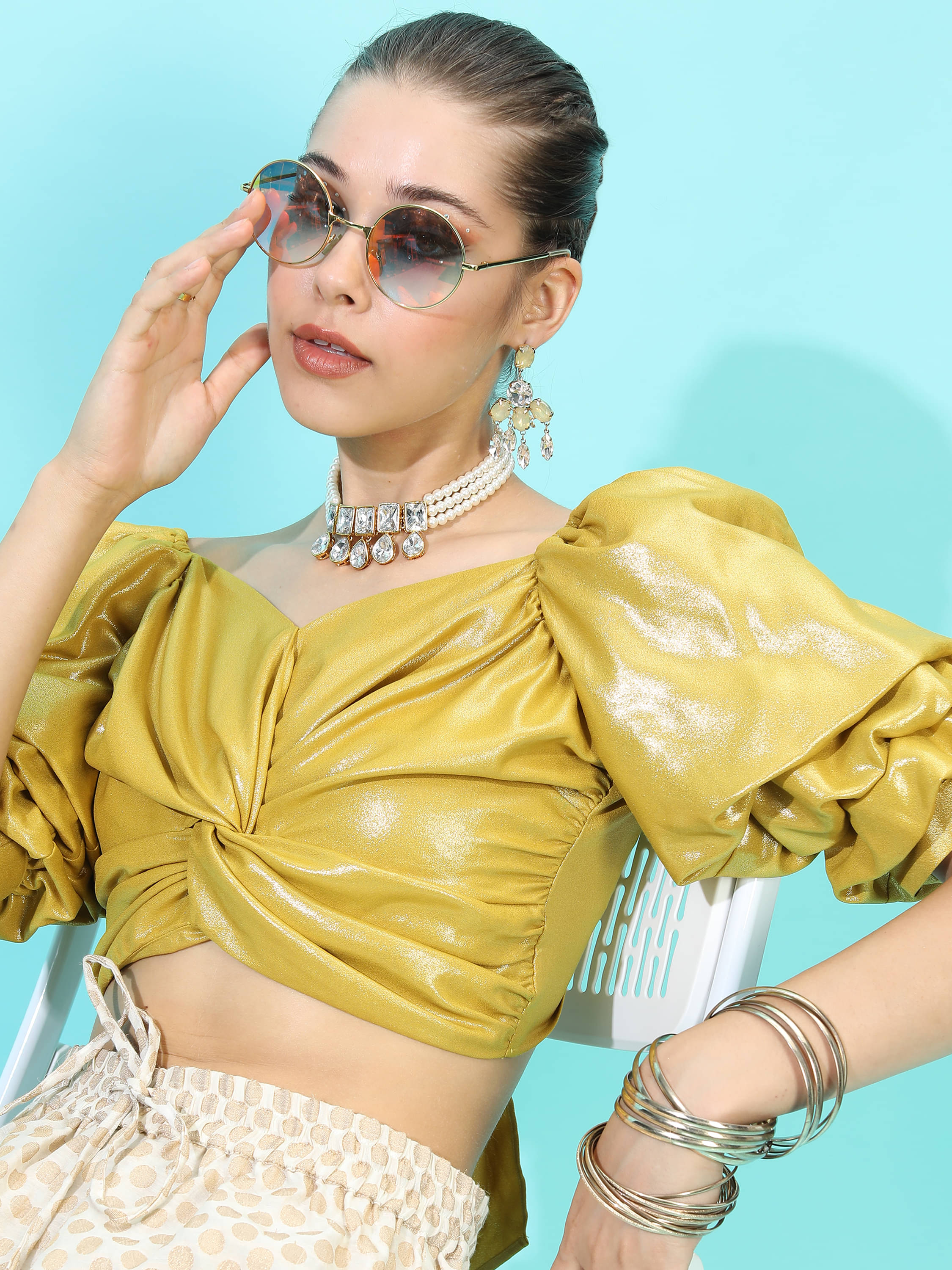 Vishudh Women's Polyester Regular Top ( Yellow ) Vishudh Women's Polyester Regular Top ( Yellow )
