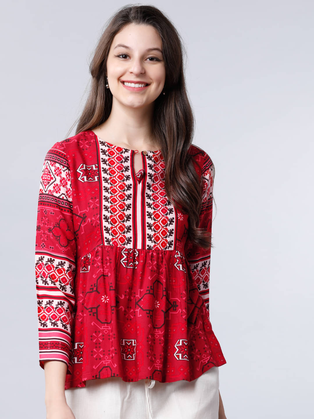 Vishudh Women's Viscose A-Line Top ( Red ) Vishudh Women's Viscose A-Line Top ( Red )