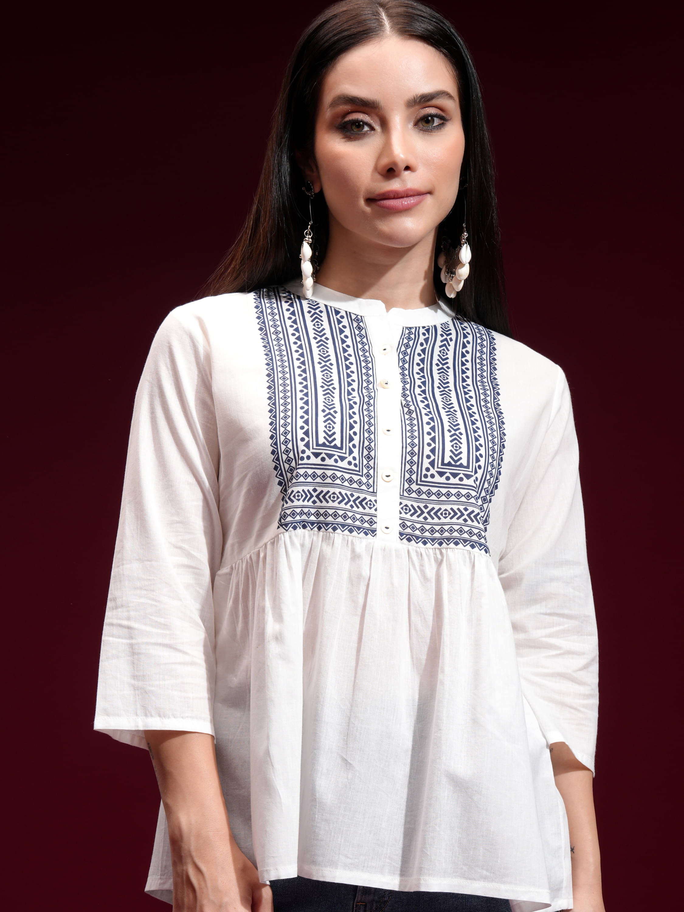 Vishudh Women's Viscose Regular Top ( Off White ) Vishudh Women's Viscose Regular Top ( Off White )