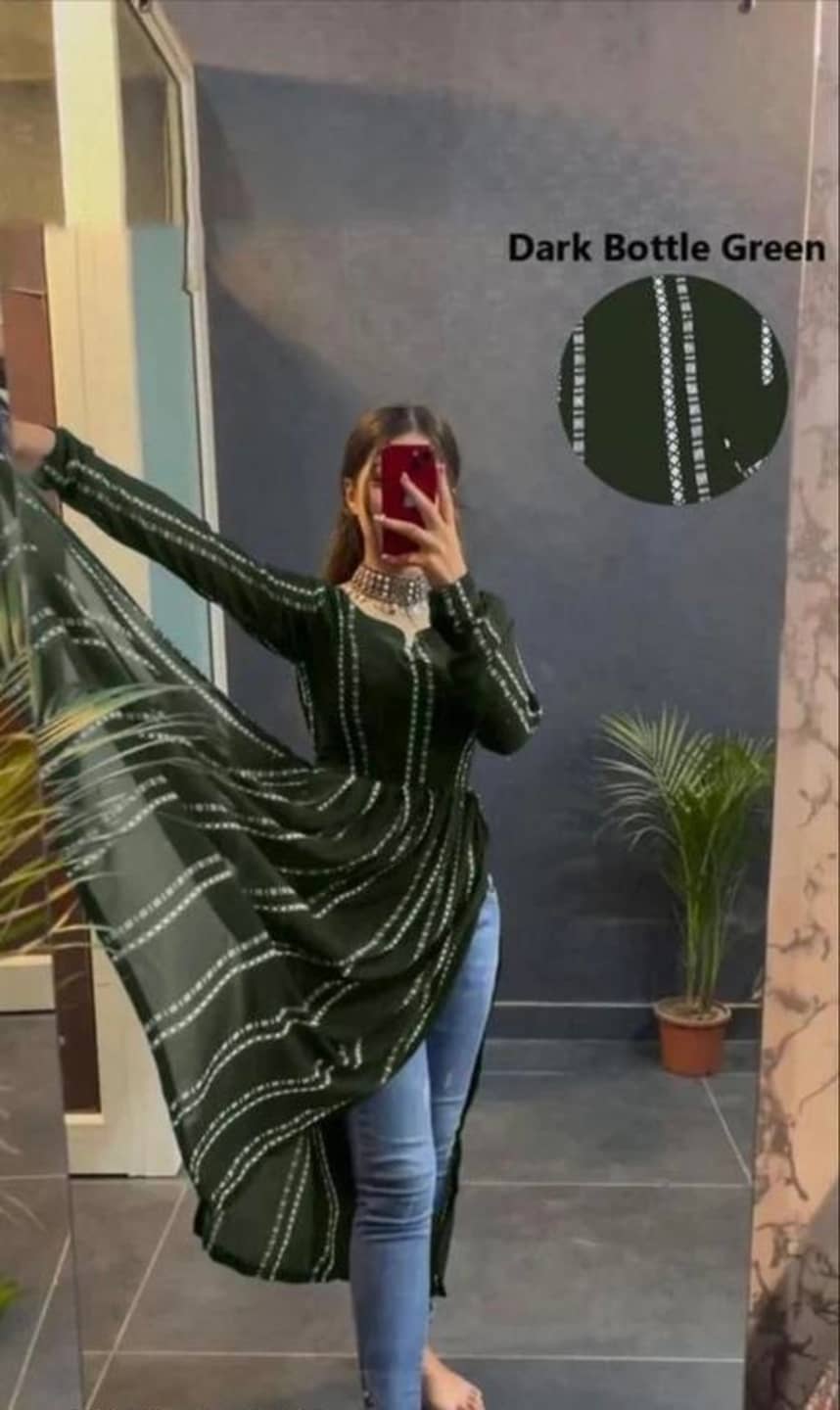 YAGNIK FASHION Women Georgette Self Design Flared Kurti ( Green ) - Kurtis, Tunics | Buy online on ZillyBuy