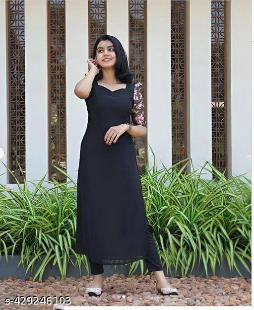     			Bindudi Women Georgette Printed Straight Kurti ( Black )