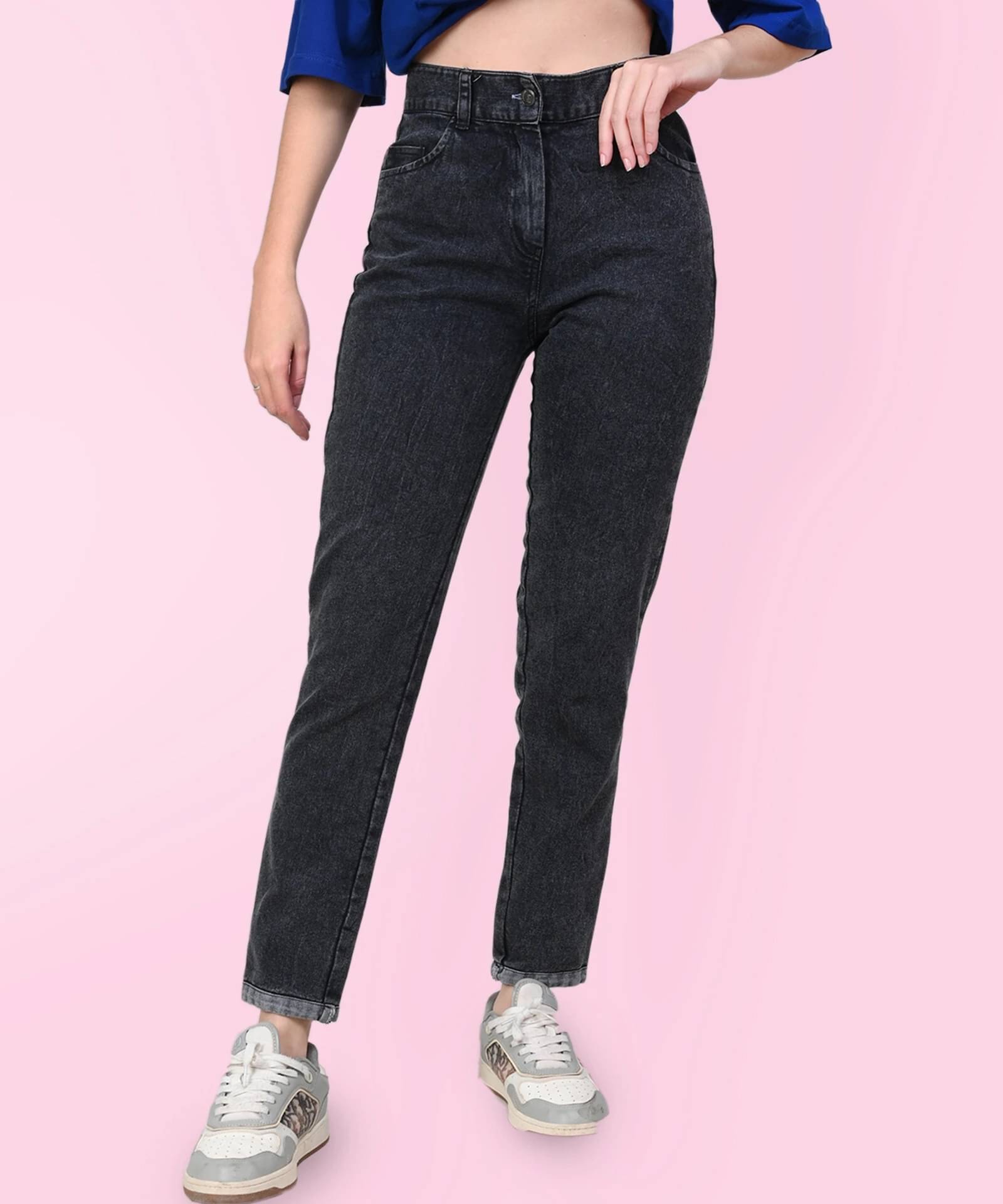     			Coutume Collections Women's Boyfriend Fit Mid-Rise Jeans ( Black )