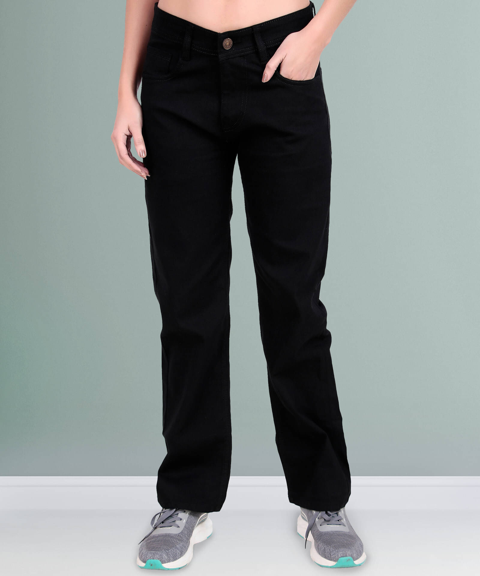     			Coutume Collections Women's Straight Fit Mid-Rise Jeans ( Black )