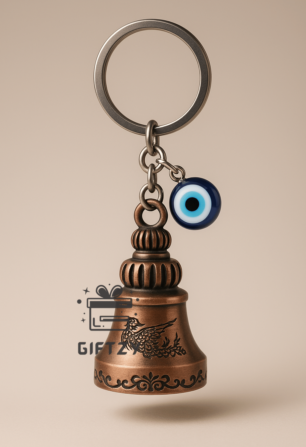 Guardian Bell Keychain with Evil Eye Red Finish Protection Bell, Lucky Spiritual Ghanti Keyring for Riders, Bike Keychain for Men & Women, Car Keys, Home Keys & Gifting Accessory