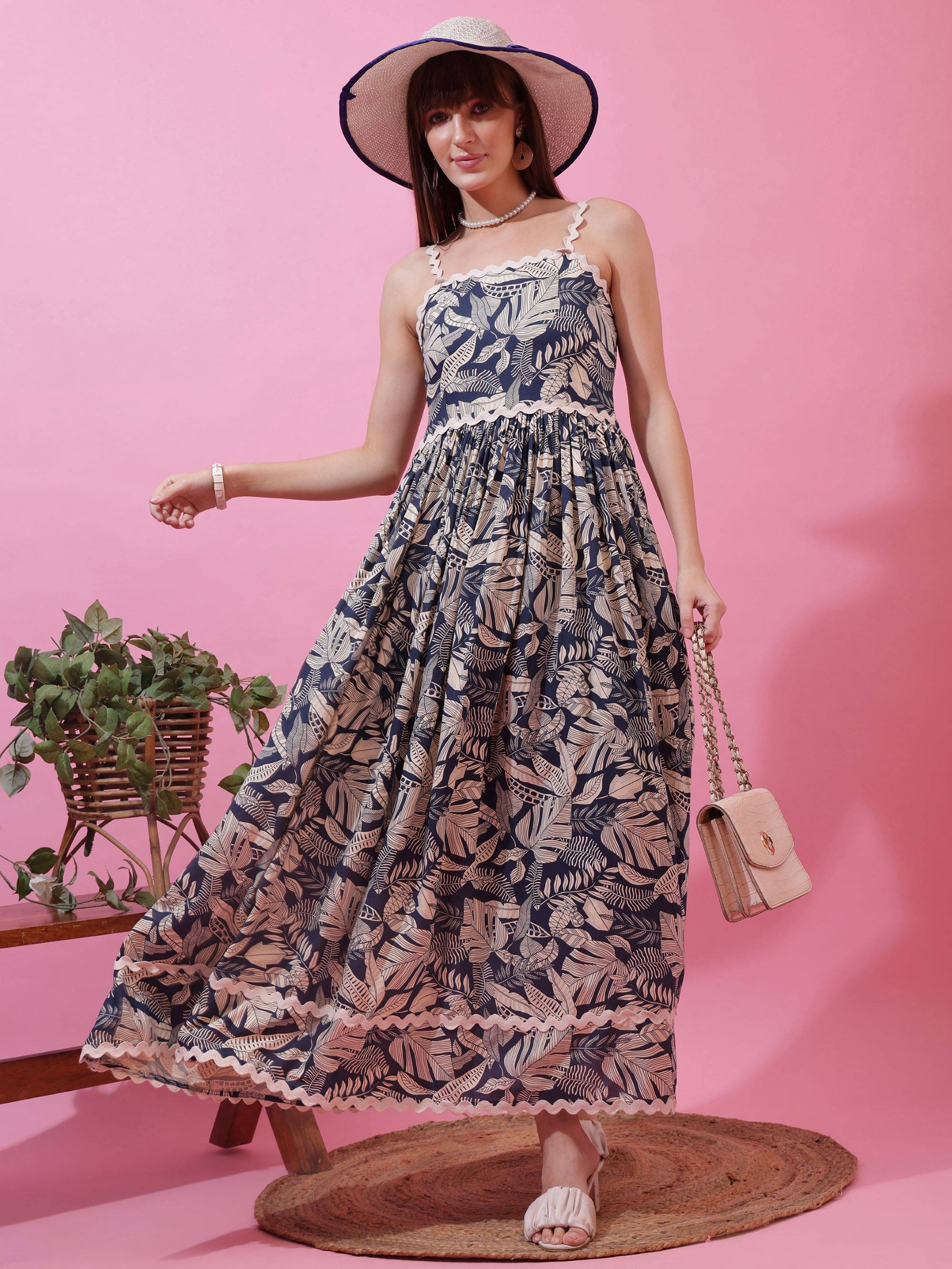     			Honky Tonky Women Cotton Printed Fit & Flare Dress ( Blue )