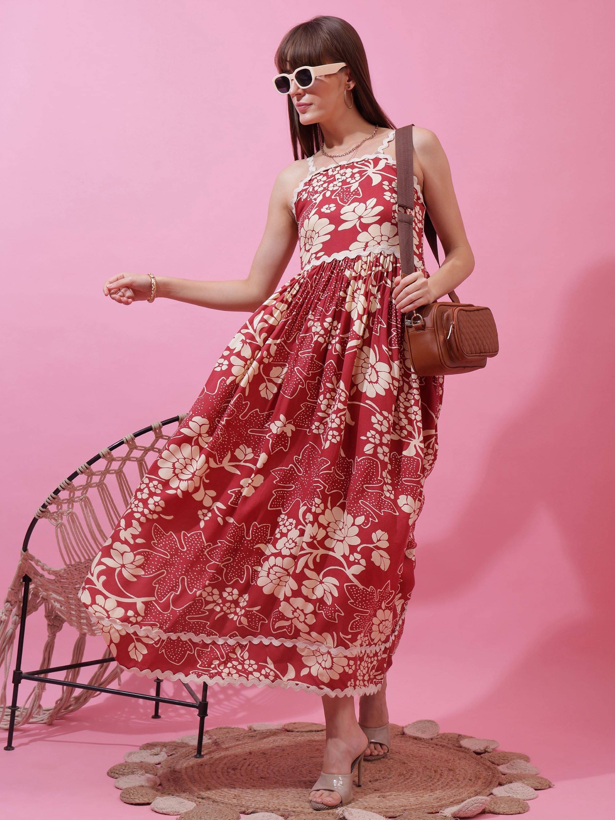     			Honky Tonky Women Cotton Printed Fit & Flare Dress ( Red )