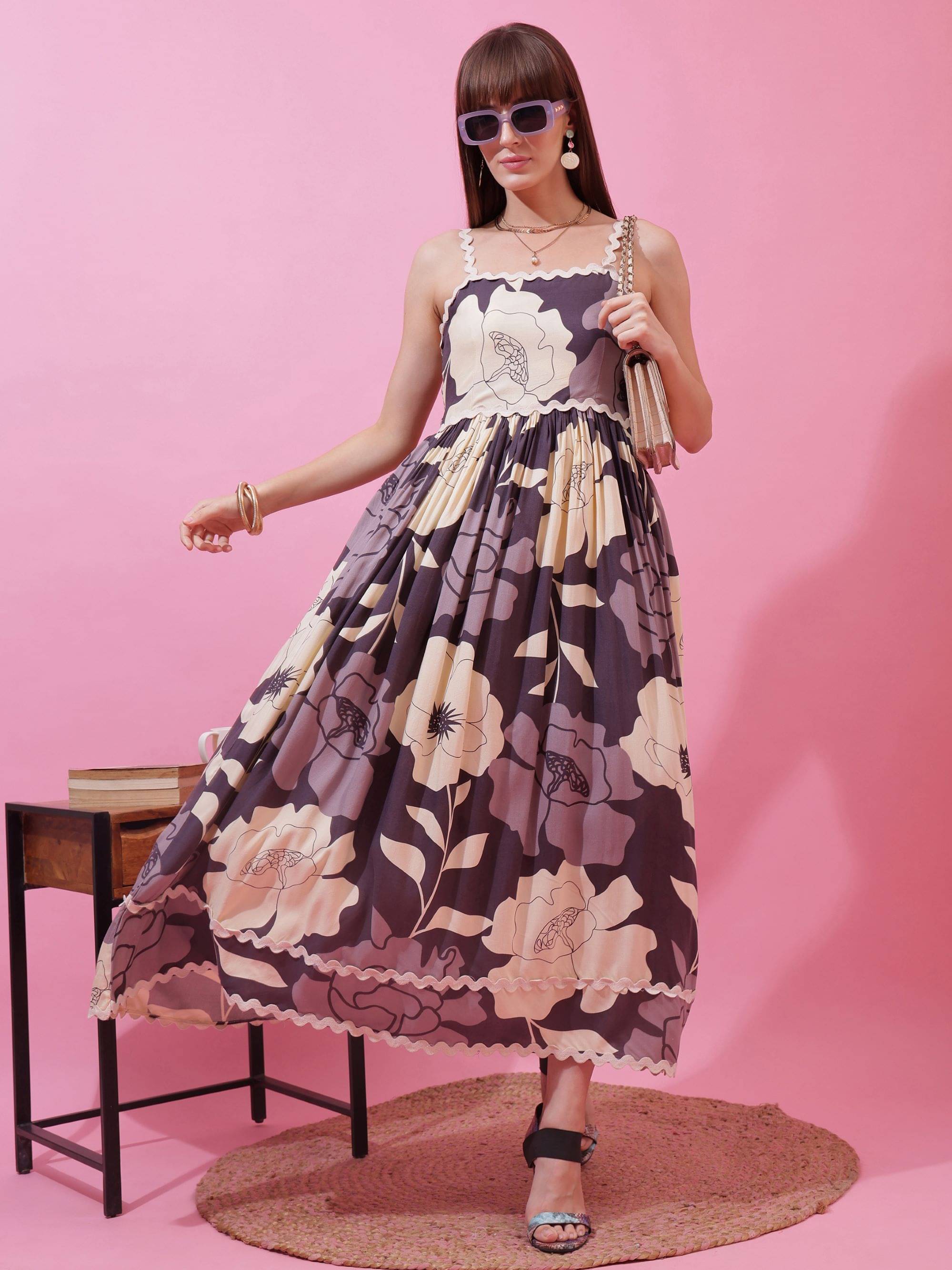     			Honky Tonky Women Cotton Printed Fit & Flare Dress ( Purple )