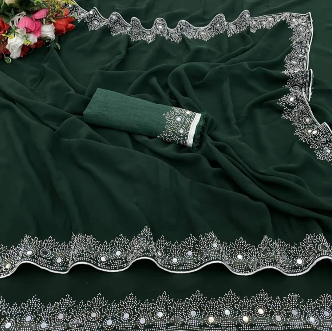 KD Georgette Self Design Banarasi saree With Unstitched Blouse Piece ( Green ) KD Georgette Self Design Banarasi saree With Unstitched Blouse Piece ( Green )