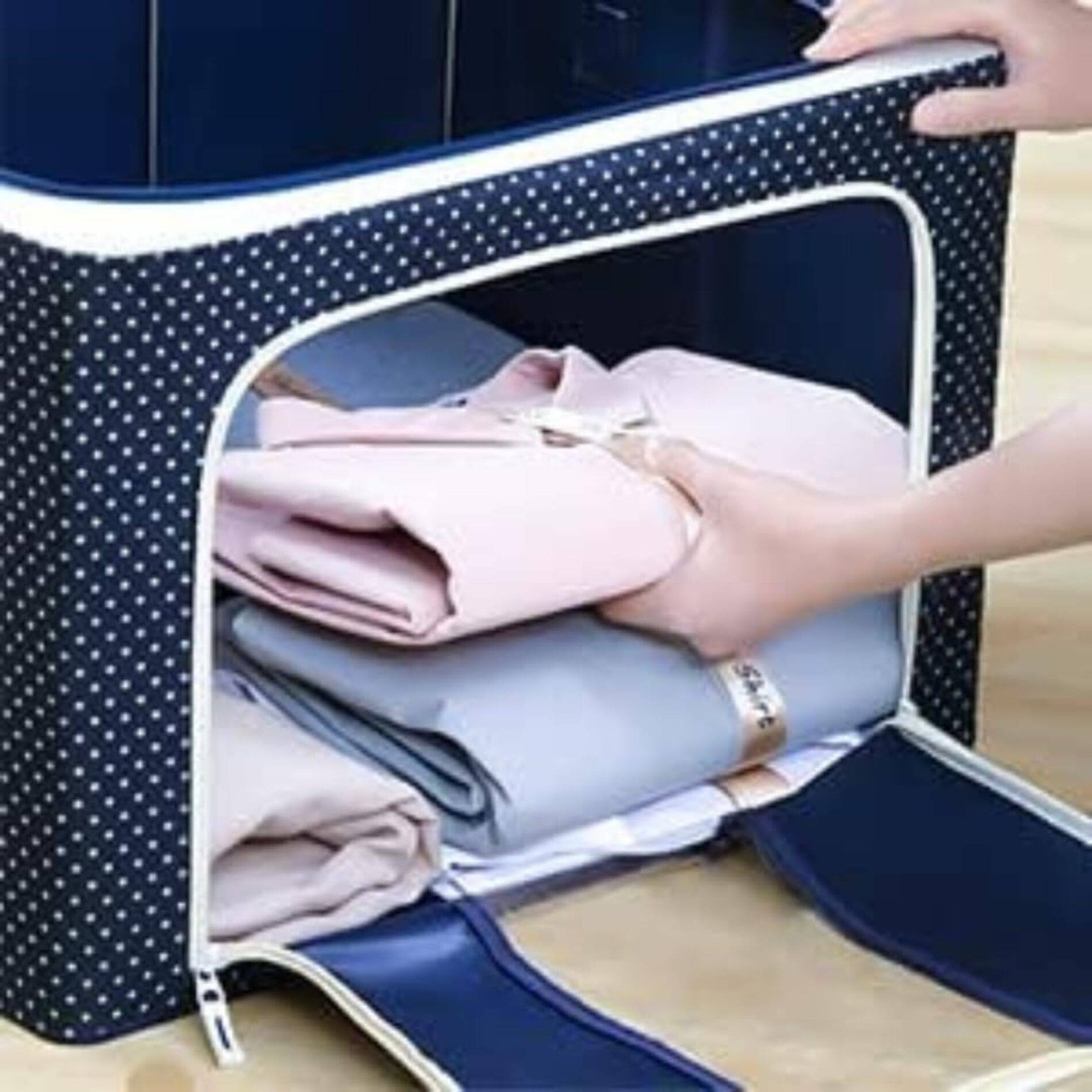 Organisers Storage Box for Clothes 66 Liter Capacity Wardrobe Organizer for Clothes Storage Foldable Steel Frame with Zipper Clear Window with Handle (66 Ltr - Pack of 1) Organisers Storage Box for Clothes 66 Liter Capacity Wardrobe Organizer for Clothes Storage Foldable Steel Frame with Zipper Clear Window with Handle (66 Ltr - Pack of 1)