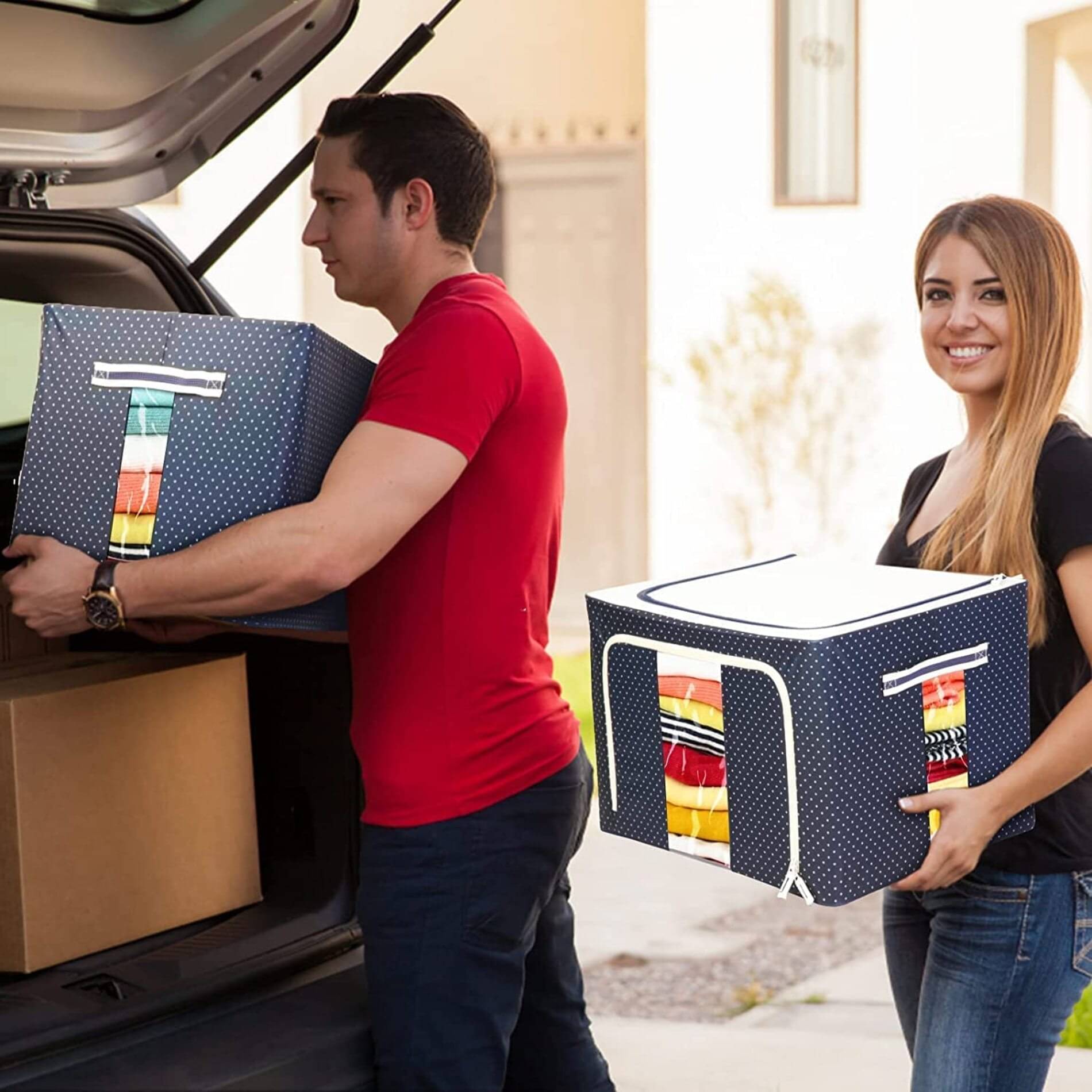     			Organisers Storage Box for Clothes 66 Liter Capacity Wardrobe Organizer for Clothes Storage Foldable Steel Frame with Zipper Clear Window with Handle (66 Ltr - Pack of 1)