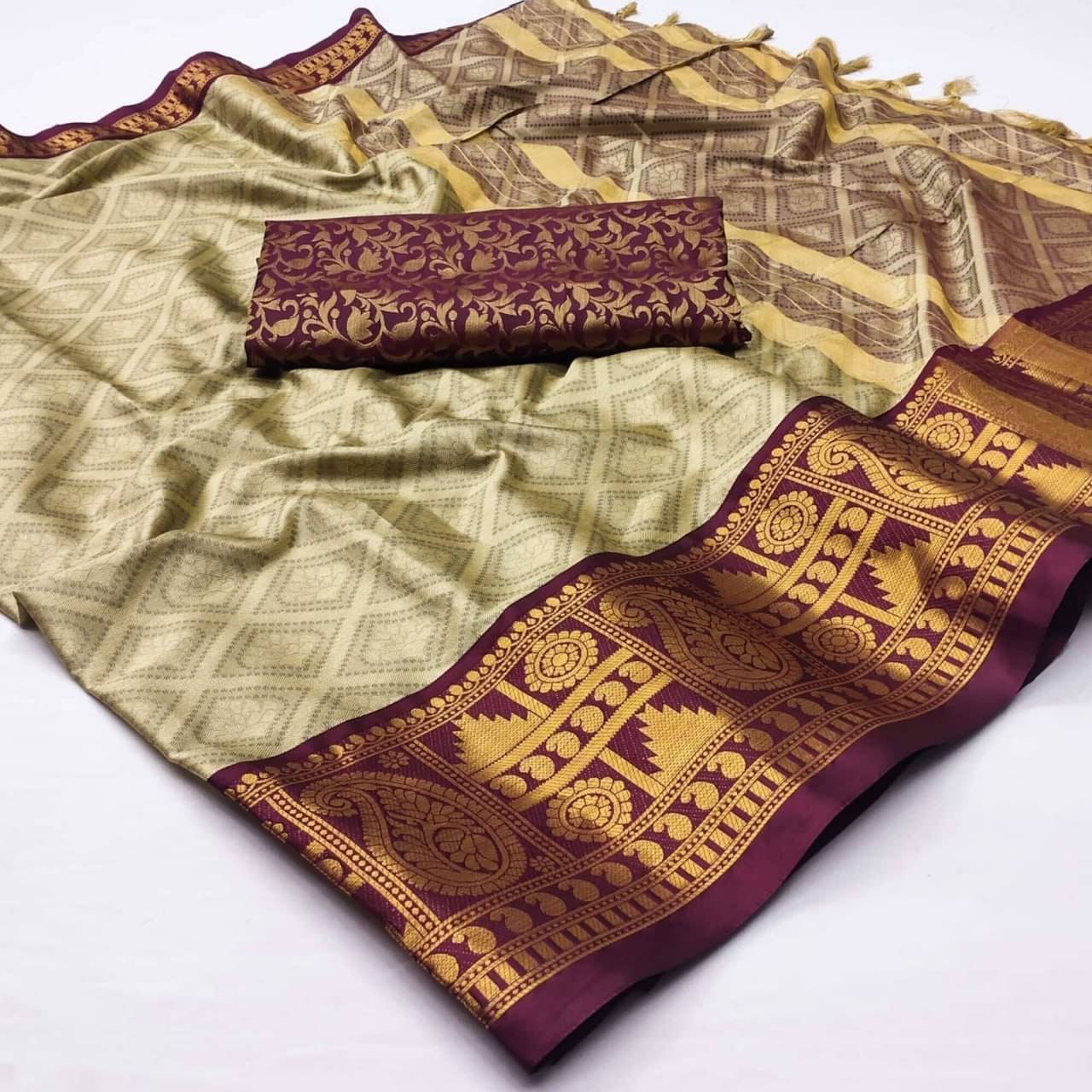 Ruyu Cotton Silk Woven Maheshwari Saree With Unstitched Blouse Piece ( Brown )     			Ruyu Cotton Silk Woven Maheshwari Saree With Unstitched Blouse Piece ( Brown )
