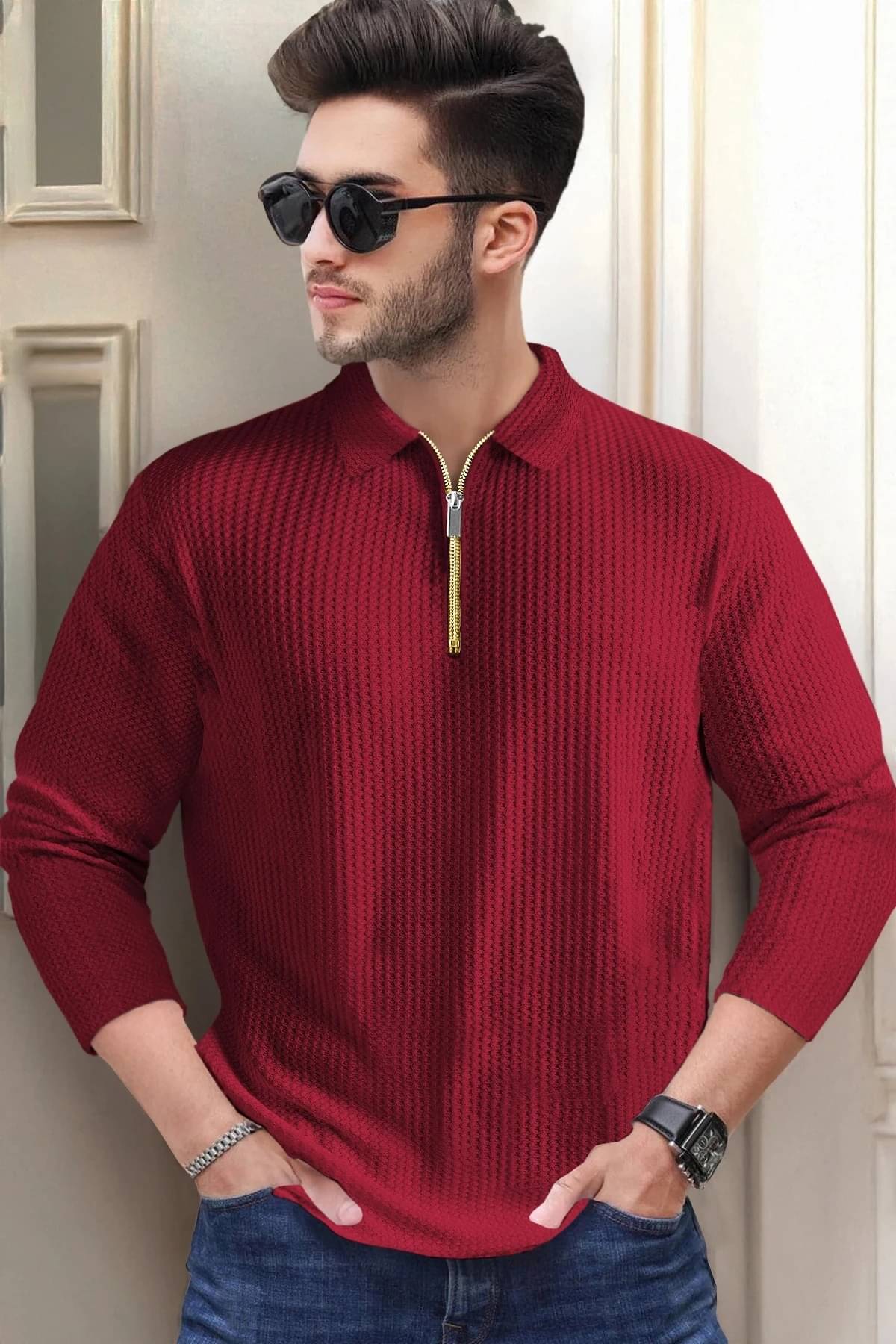 Tripr Men Cotton Blend Regular Fit Striped Polo T Shirt ( Red ) Tripr Men Cotton Blend Regular Fit Striped Polo T Shirt ( Red )