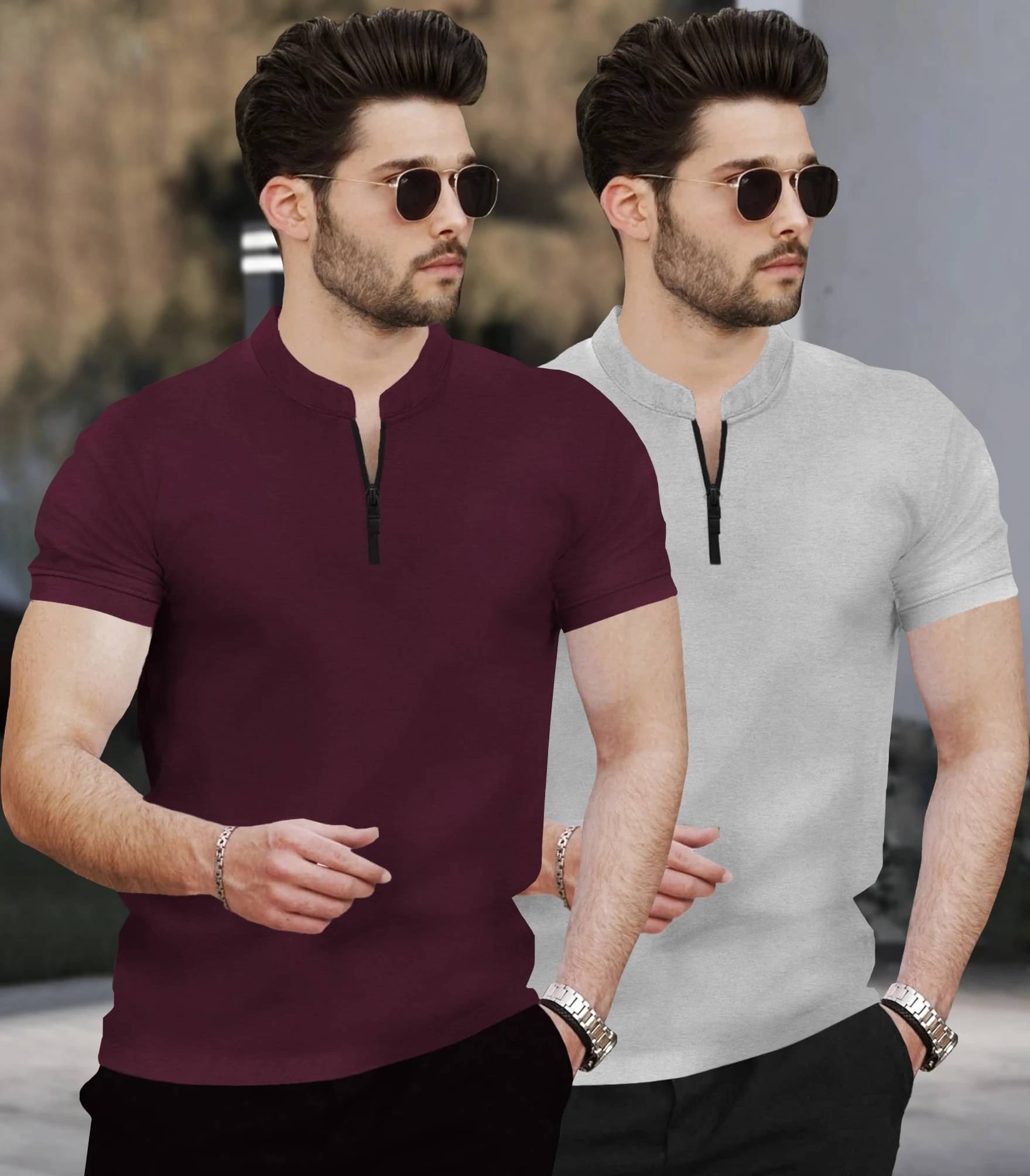     			Tripr Men Cotton Blend Regular Fit Solid T-Shirt ( Grey )