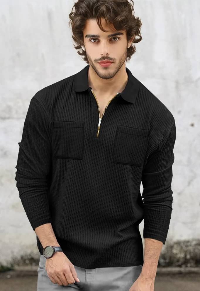     			Tripr Men Cotton Blend Regular Fit Striped Polo T Shirt ( Black )