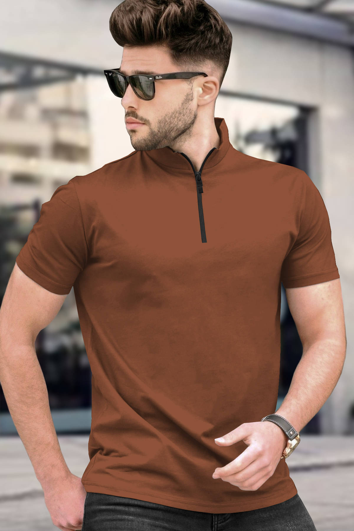 Tripr Men Cotton Blend Regular Fit Solid T-Shirt ( Beige ) Tripr Men Cotton Blend Regular Fit Solid T-Shirt ( Beige )