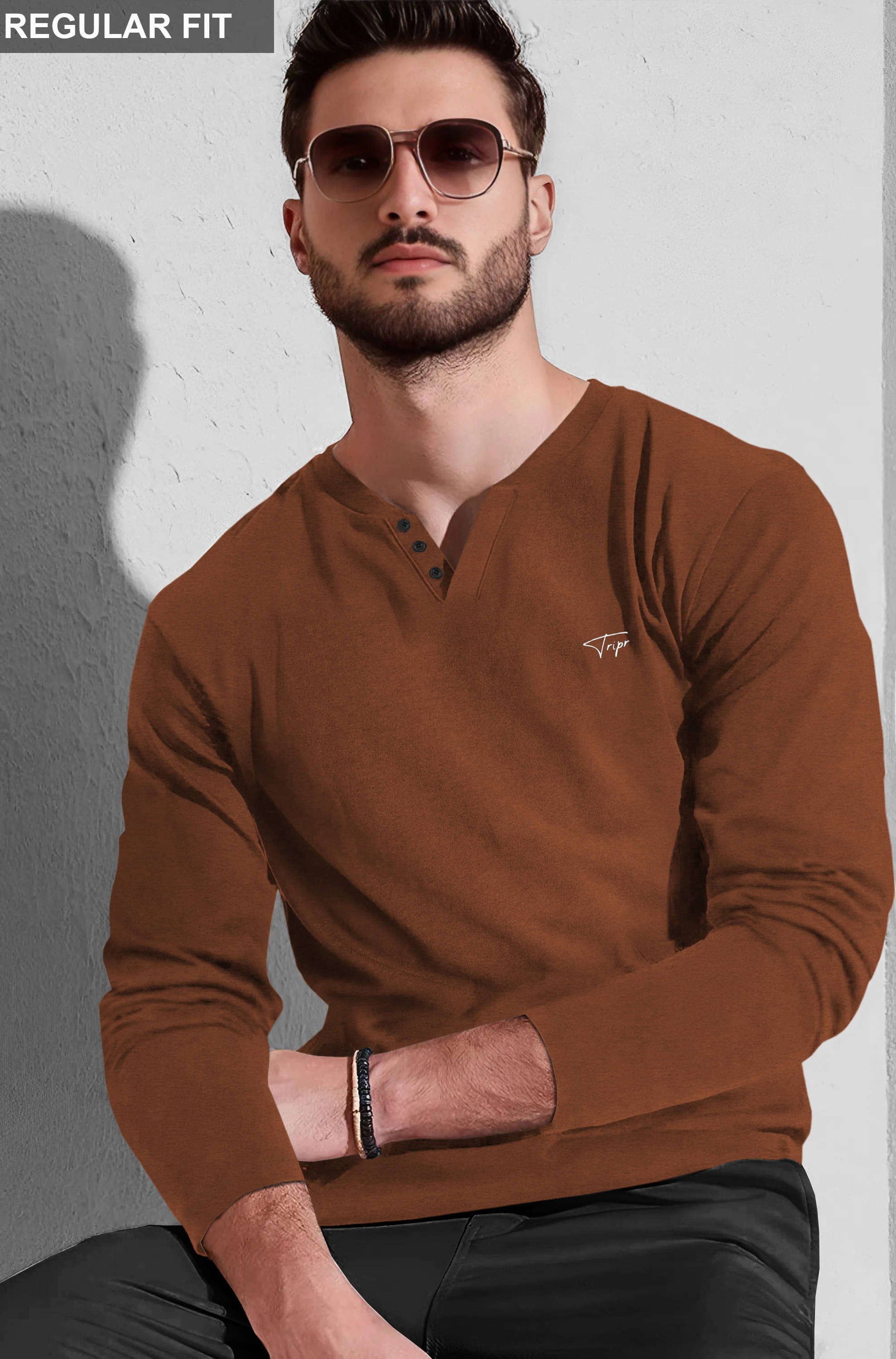    			Tripr Men Cotton Blend Regular Fit Printed T-Shirt ( Brown )