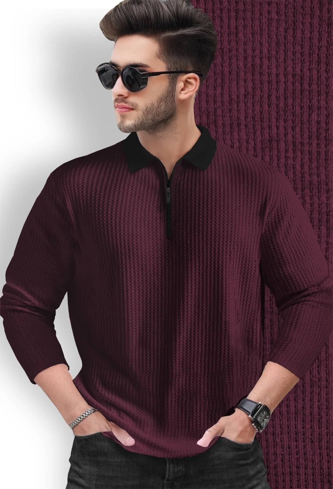     			Tripr Men Cotton Blend Regular Fit Striped Polo T Shirt ( Maroon )