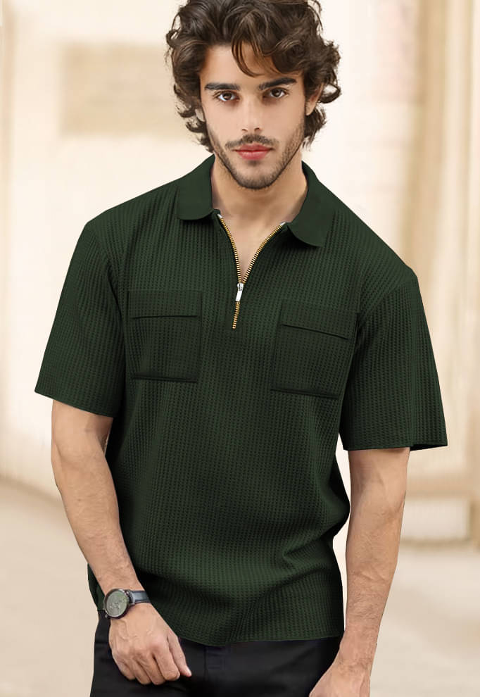     			Tripr Men Cotton Blend Regular Fit Striped Polo T Shirt ( Dark Green )