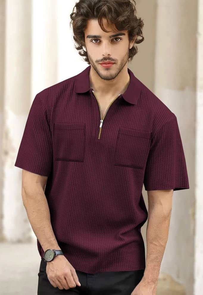 Tripr Men Cotton Blend Regular Fit Striped Polo T Shirt ( Maroon ) Tripr Men Cotton Blend Regular Fit Striped Polo T Shirt ( Maroon )