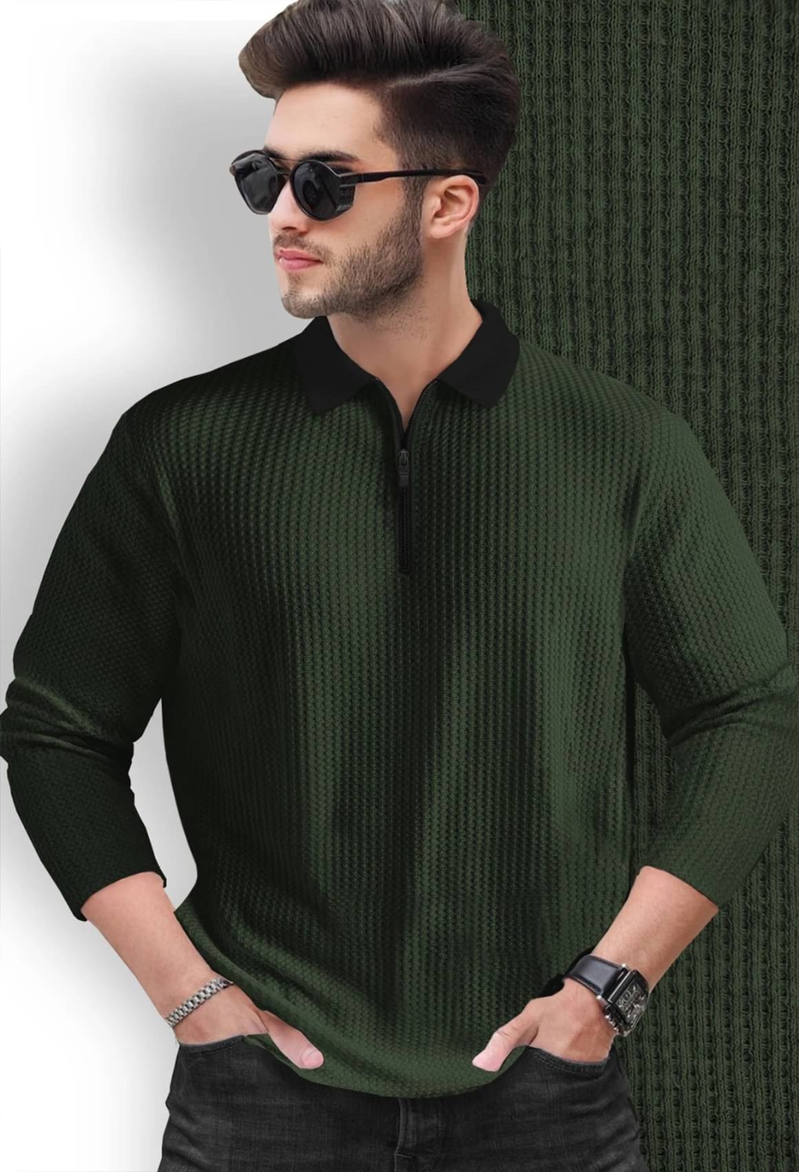 Tripr Men Cotton Blend Regular Fit Striped Polo T Shirt ( Dark Green ) Tripr Men Cotton Blend Regular Fit Striped Polo T Shirt ( Dark Green )