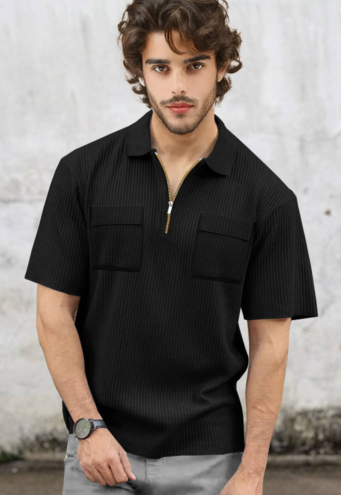     			Tripr Men Cotton Blend Regular Fit Striped Polo T Shirt ( Black )