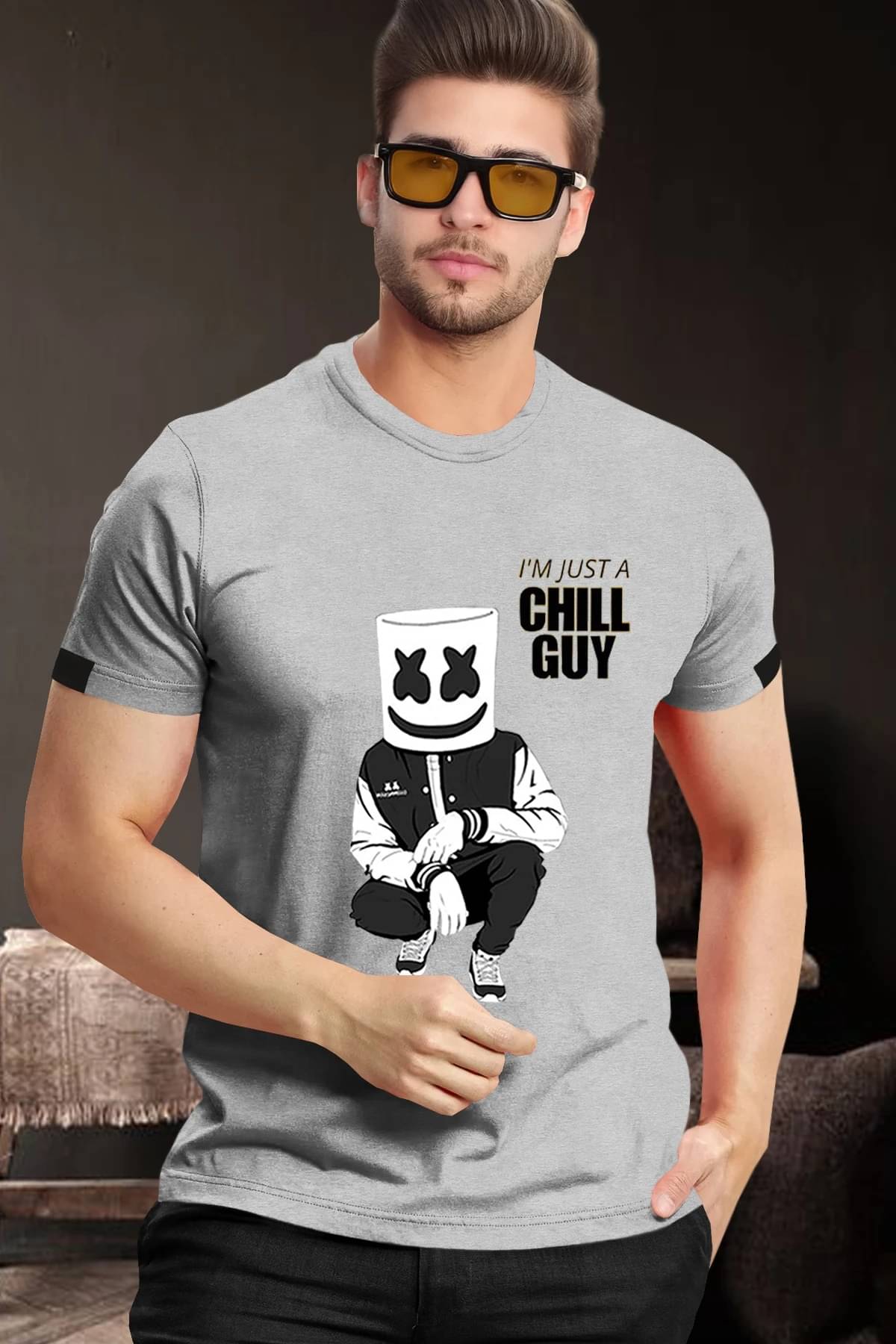 Tripr Men Cotton Blend Regular Fit Solid T-Shirt ( Melange Grey ) Tripr Men Cotton Blend Regular Fit Solid T-Shirt ( Melange Grey )