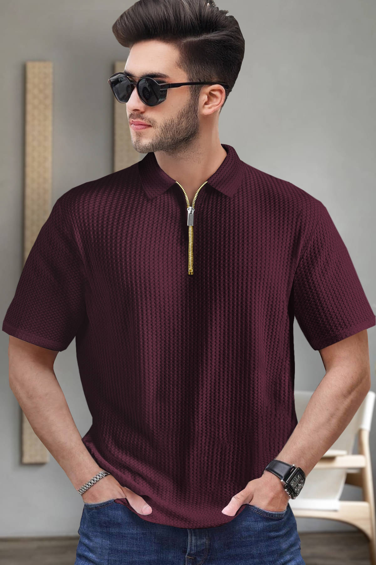 Tripr Men Cotton Blend Regular Fit Striped Polo T Shirt ( Maroon ) Tripr Men Cotton Blend Regular Fit Striped Polo T Shirt ( Maroon )
