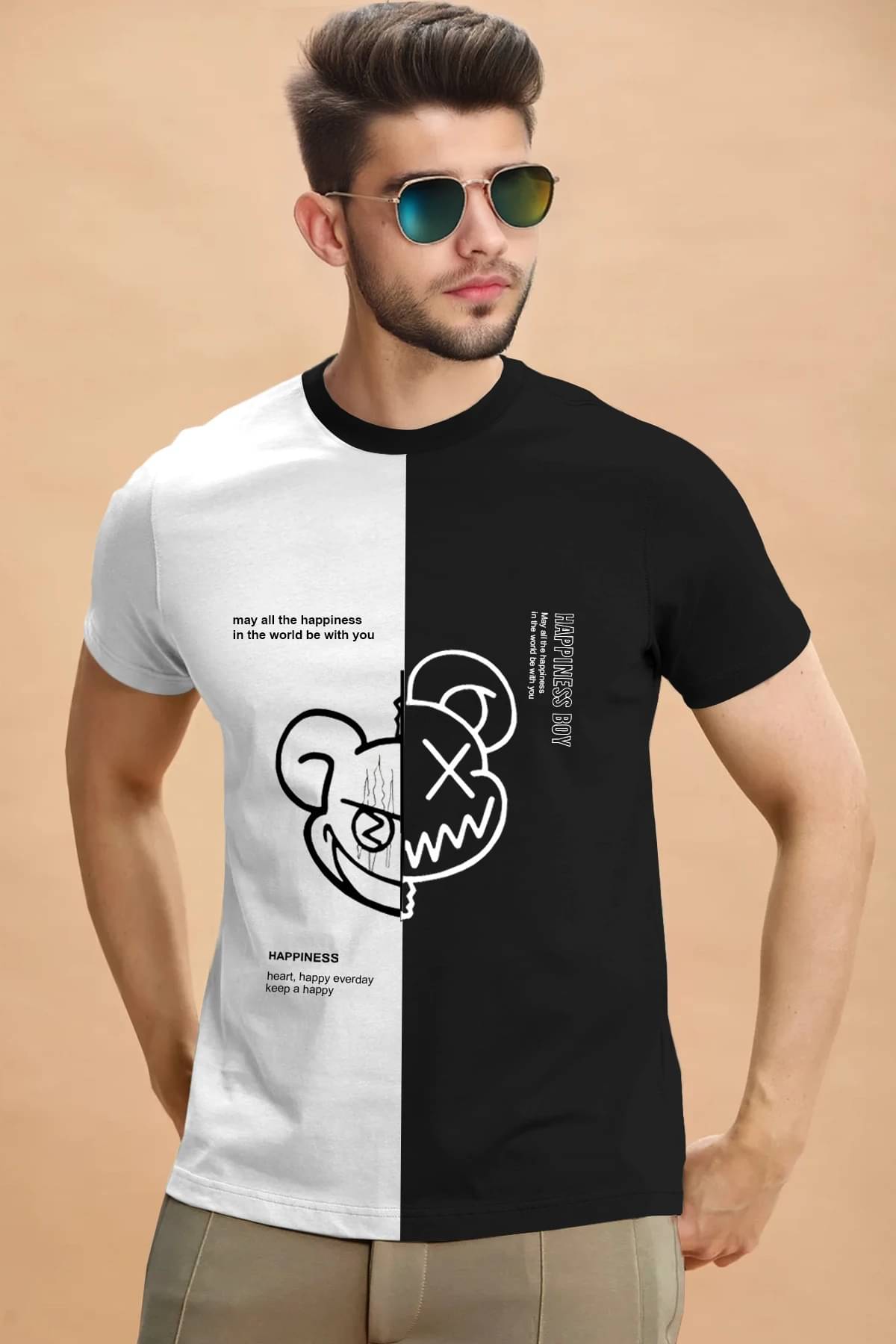     			Tripr Men Cotton Blend Regular Fit Printed T-Shirt ( Black )