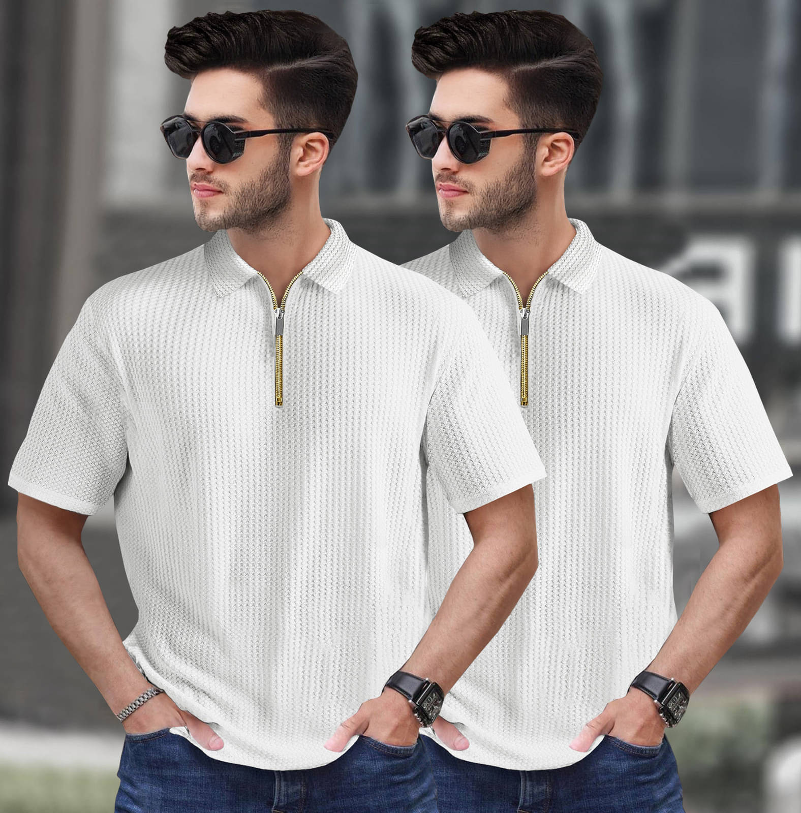 Tripr Men Cotton Blend Regular Fit Striped Polo T Shirt ( White ) Tripr Men Cotton Blend Regular Fit Striped Polo T Shirt ( White )