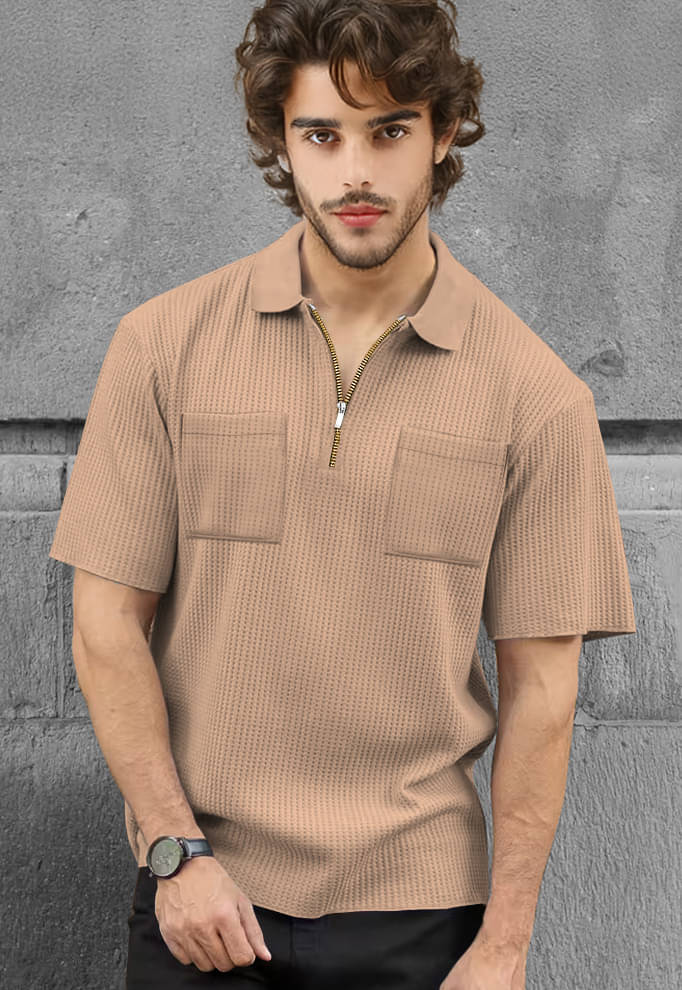     			Tripr Men Cotton Blend Regular Fit Striped Polo T Shirt ( Beige )