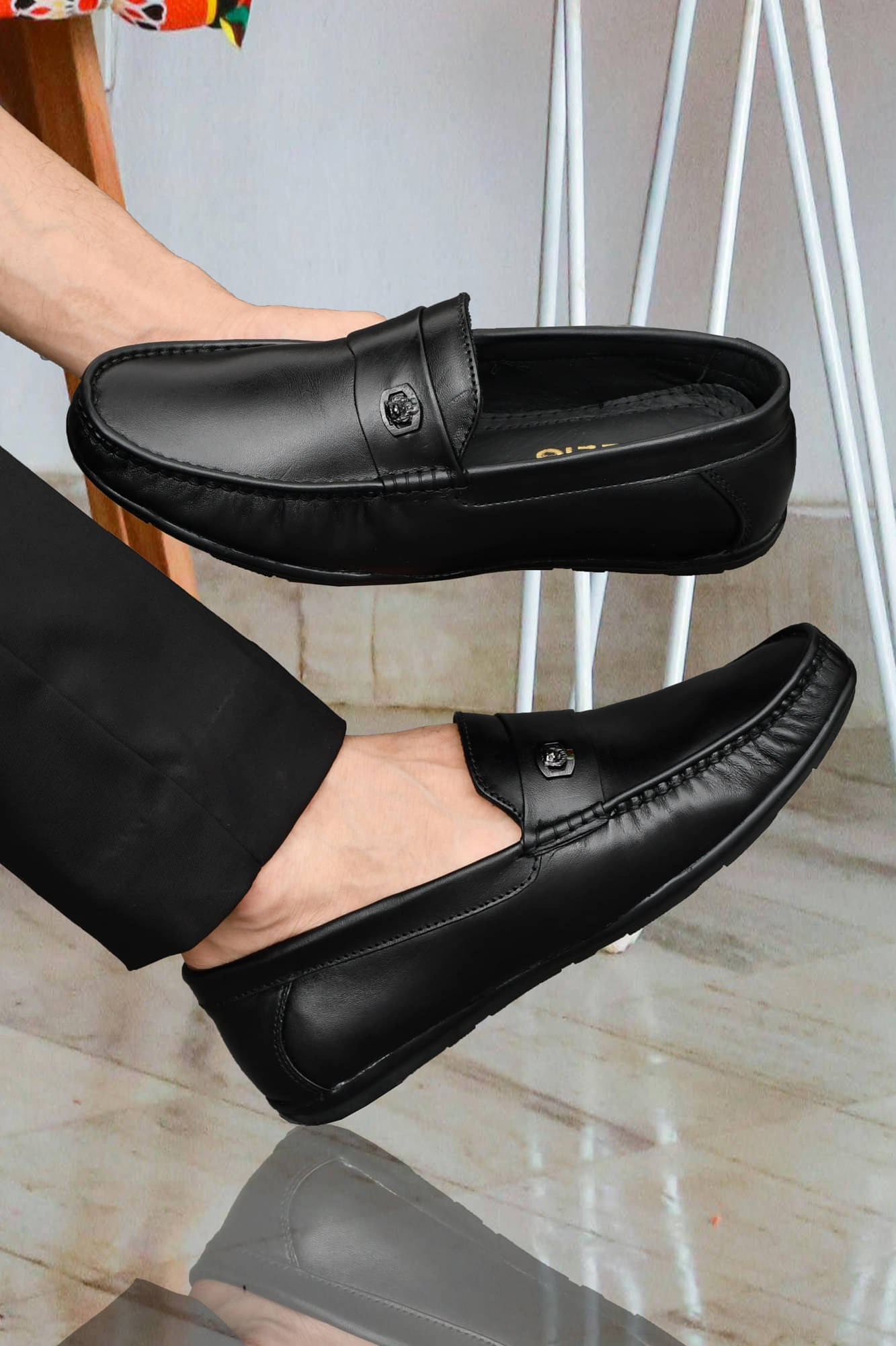     			VATELIO Premium Leather Loafers Shoes Black Men's Slip-on Shoes
