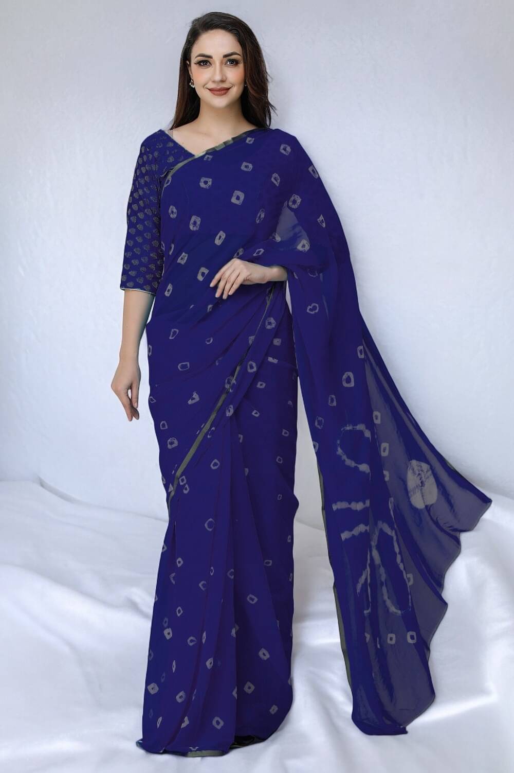 VIOUR Chiffon Dyed Bandhani Sarees With Unstitched Blouse Piece ( Navy Blue ) VIOUR Chiffon Dyed Bandhani Sarees With Unstitched Blouse Piece ( Navy Blue )