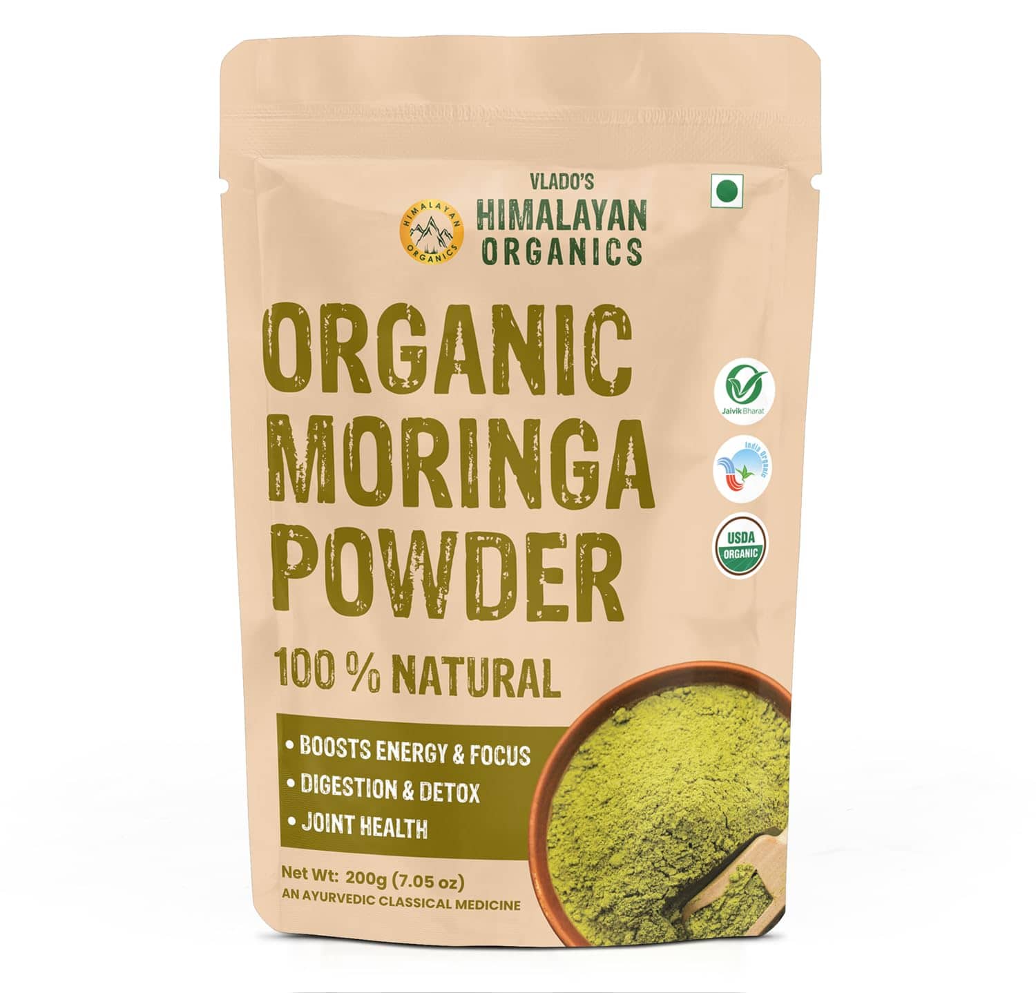 Vlado's Himalayan Organics Moringa Powder 200g Organic Superfood Drumstick Leaf Powder