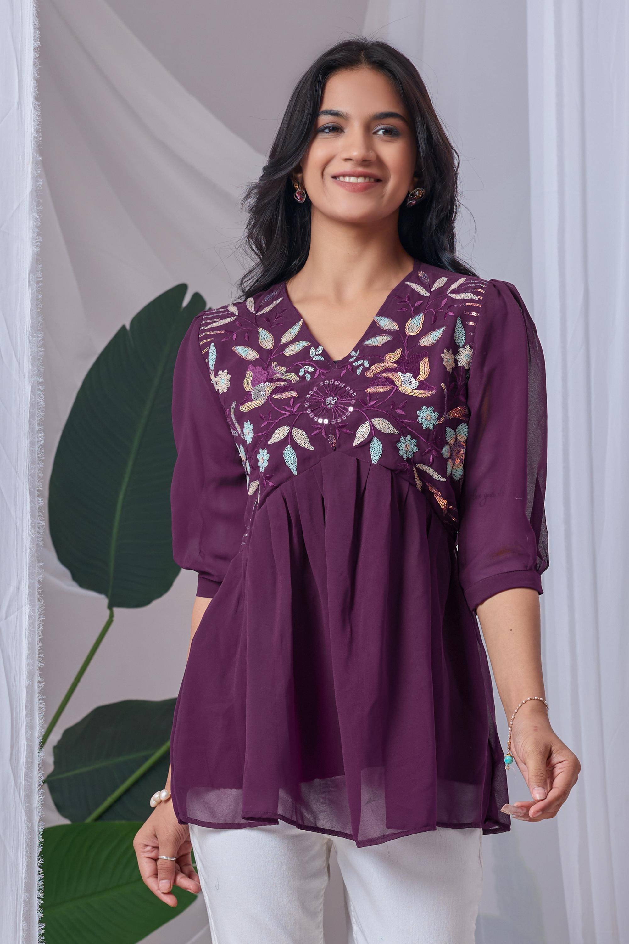 ZELZIS Women's Georgette Tunic ( Purple ) ZELZIS Women's Georgette Tunic ( Purple )