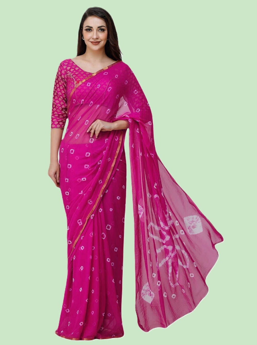 clafoutis Chiffon Dyed Bandhani Sarees With Unstitched Blouse Piece ( Pink ) clafoutis Chiffon Dyed Bandhani Sarees With Unstitched Blouse Piece ( Pink )