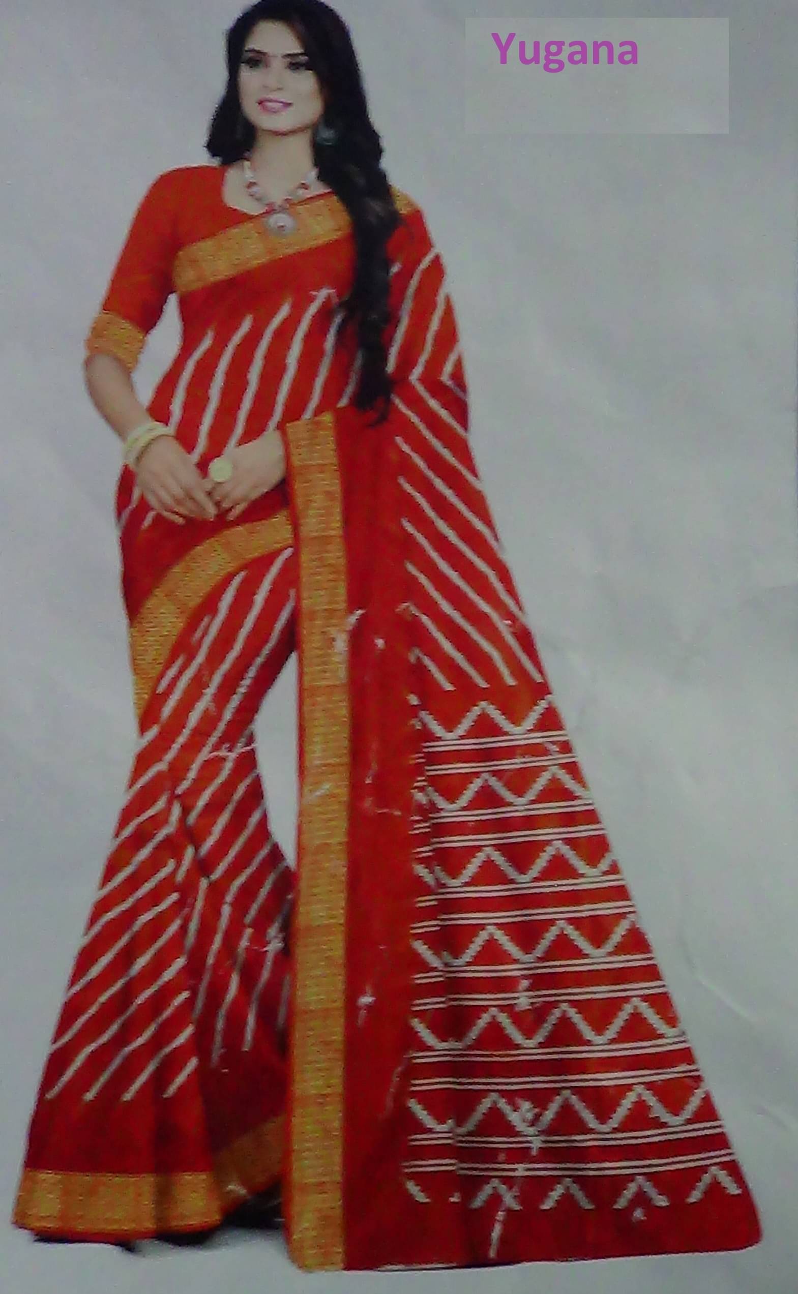     			yugana Chanderi Printed Chanderi saree With Unstitched Blouse Piece ( Red )