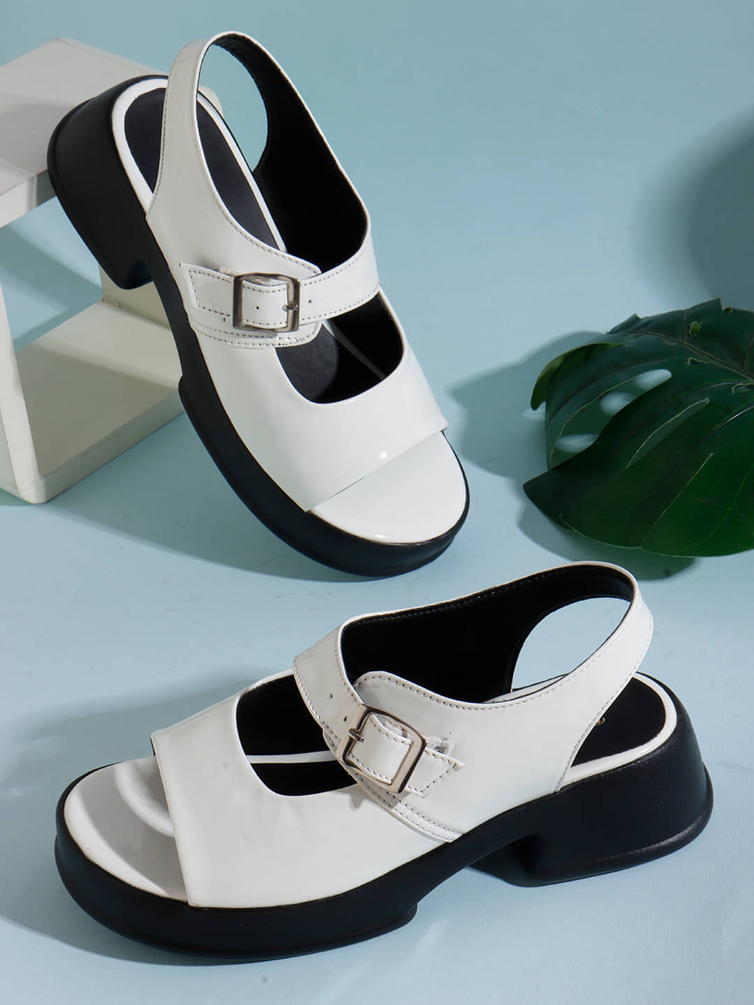     			Aroom White Women's Sandal Heels