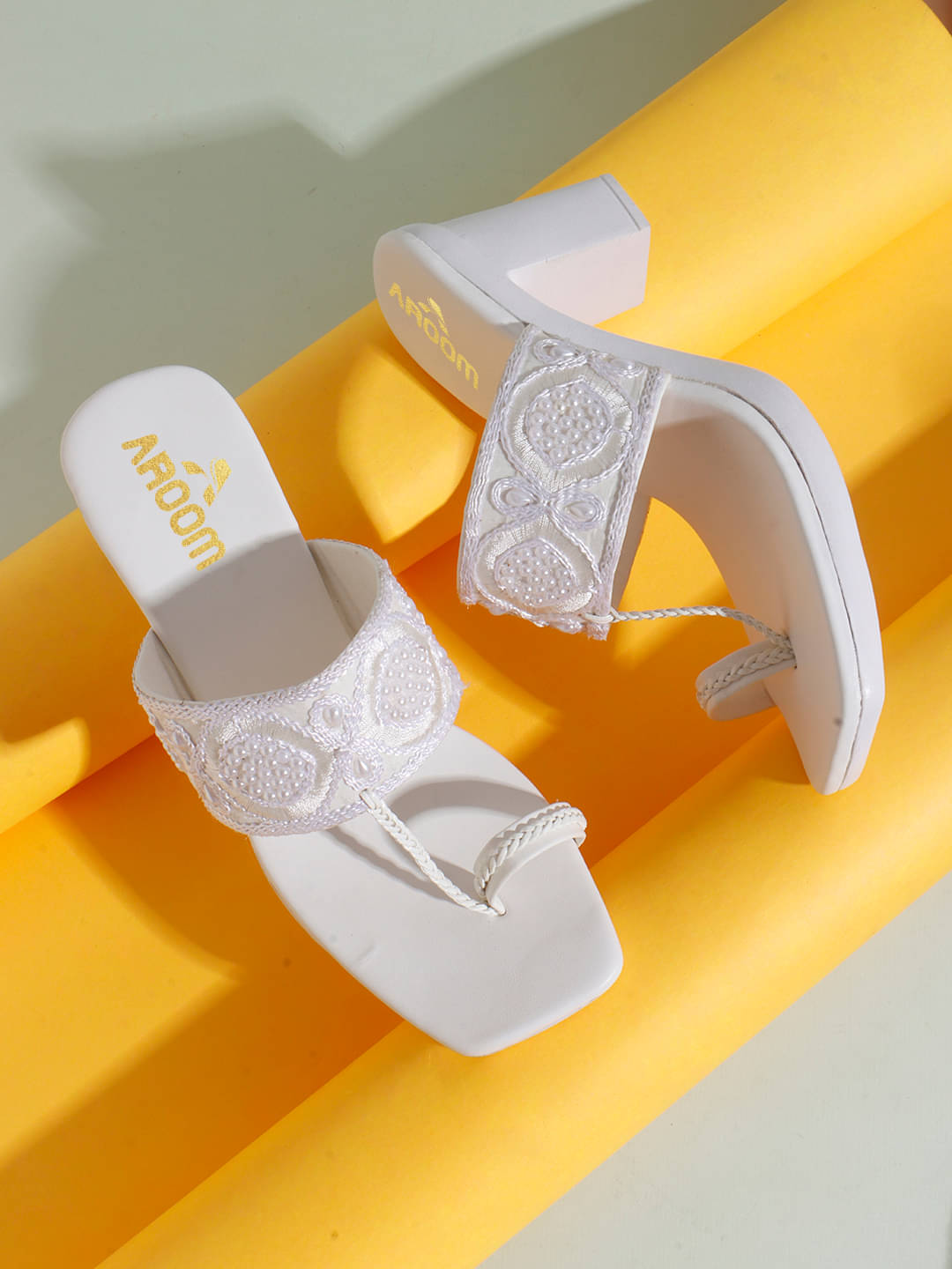     			Aroom White Women's Sandal Heels