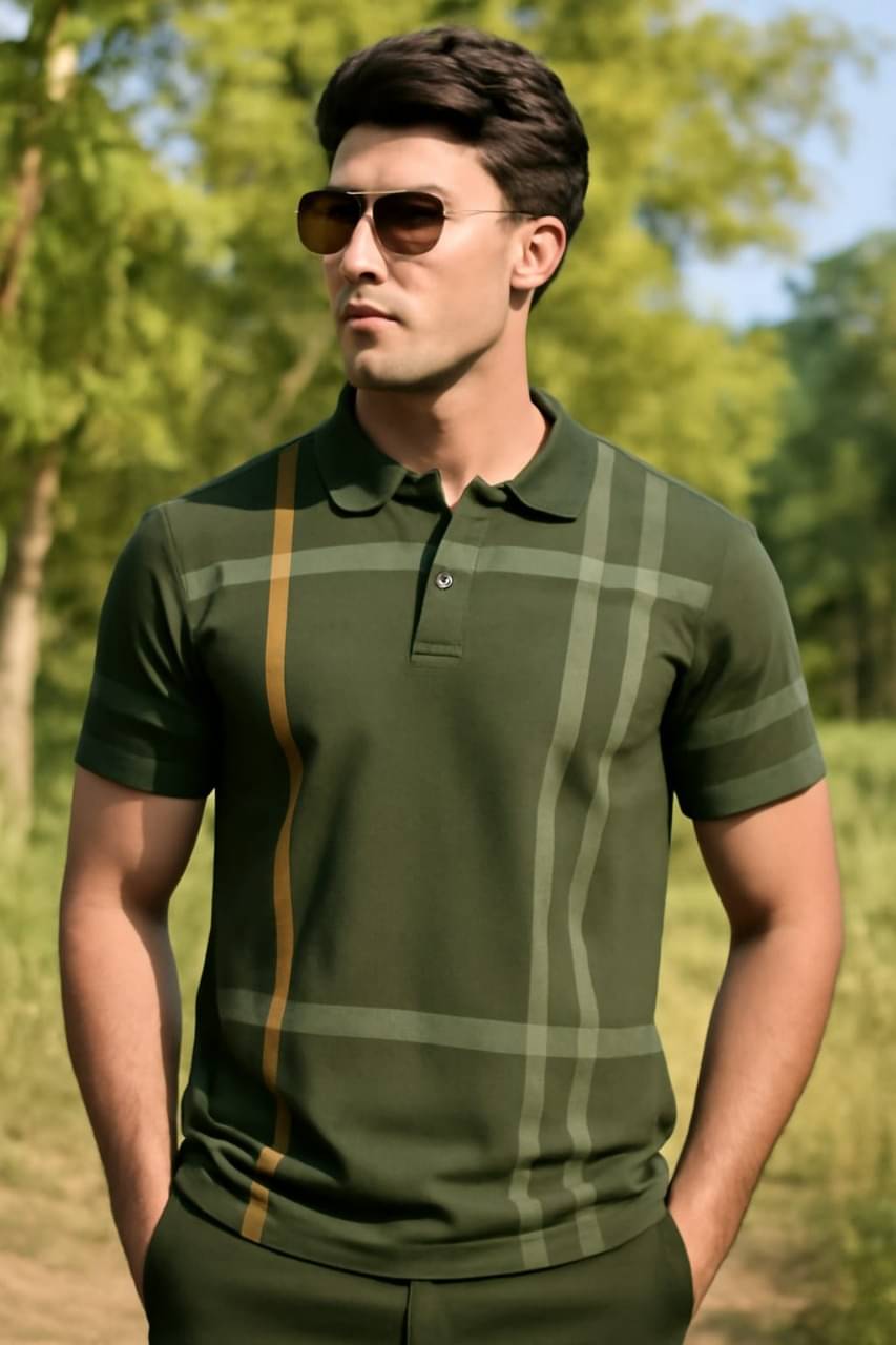     			BLISS BOYS Men Cotton Blend Regular Fit Printed Polo T Shirt ( Olive )