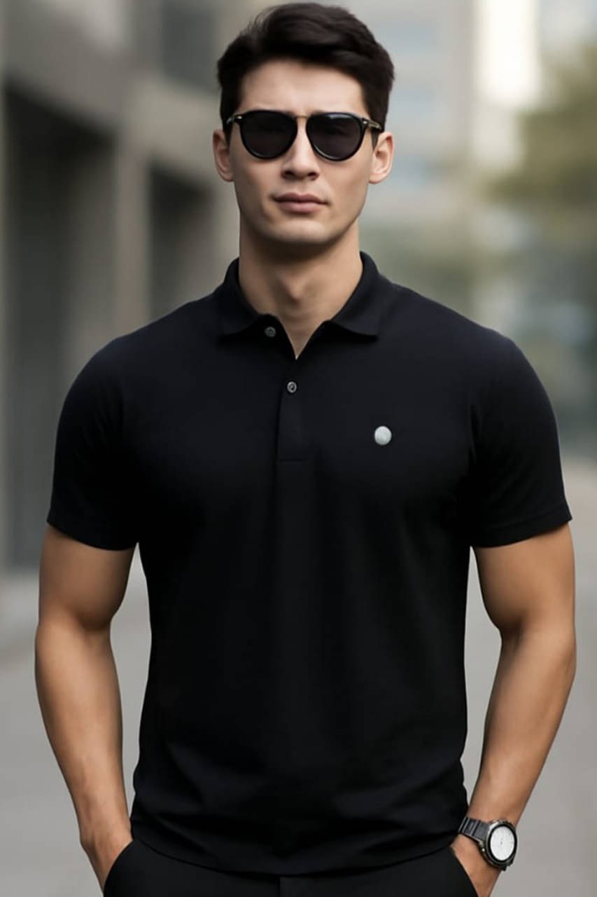     			BLISS BOYS Men Cotton Blend Regular Fit Solid Polo T Shirt ( Black )