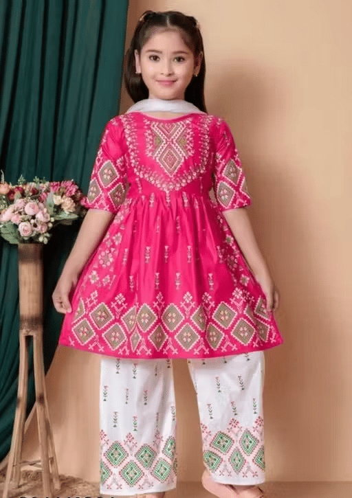     			DS DRESSES Girls Cotton Kurti with Pants ( Pack of 1 , Pink )