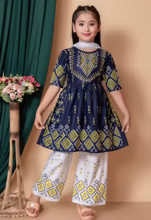     			DS DRESSES Girls Cotton Kurti with Pants ( Pack of 1 , Blue )