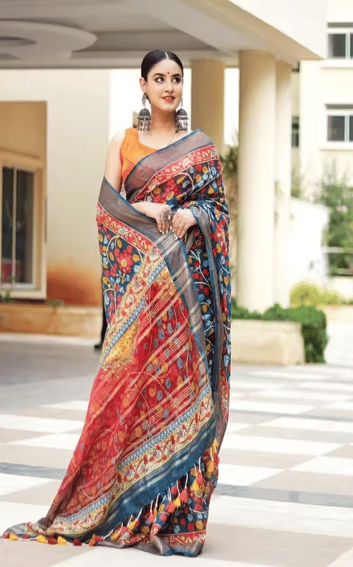 Ditya Fashion Linen Printed Regular Saree With Unstitched Blouse Piece ( Multicolor ) Ditya Fashion Linen Printed Regular Saree With Unstitched Blouse Piece ( Multicolor )