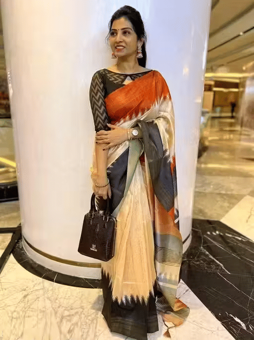     			Ditya Fashion Linen Printed Regular Saree With Unstitched Blouse Piece ( Multicolor 1 )