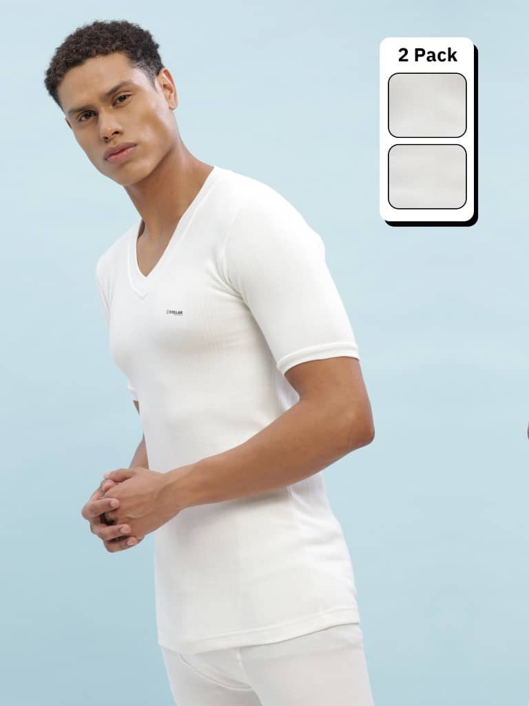 Dollar Ultra Pack of 2 Cotton Blend Thermal Tops For Men's ( Off White )