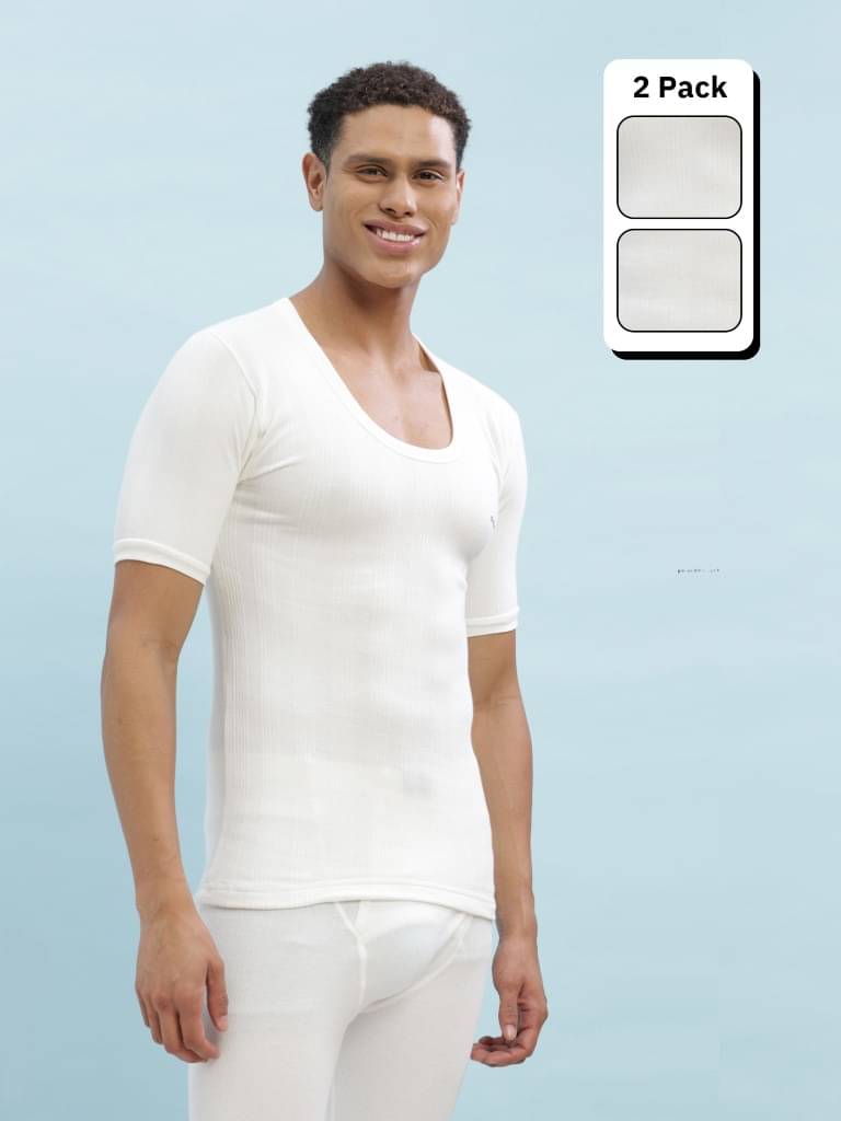     			Dollar Ultra Pack of 2 Cotton Blend Thermal Tops For Men's ( Off White )