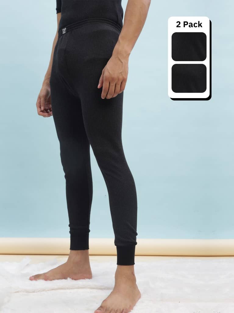Dollar Ultra Pack of 2 Cotton Blend Thermal Bottoms For Men's ( Black )