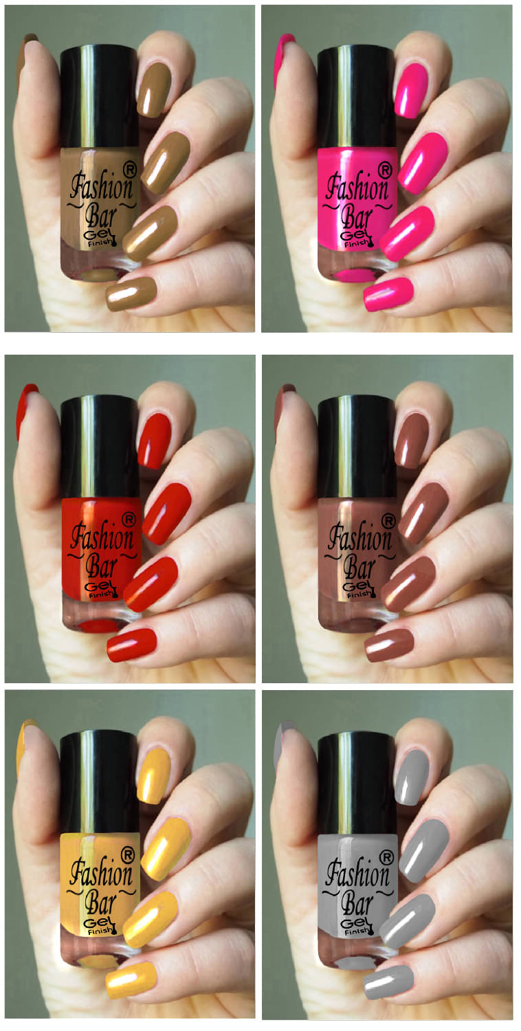     			Fashion Bar Multi Glossy Nail Polish 36 ( Pack of 6 )